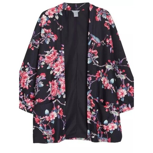 Lindex Kimono Jacket Black Floral Boho - Picture 1 of 9
